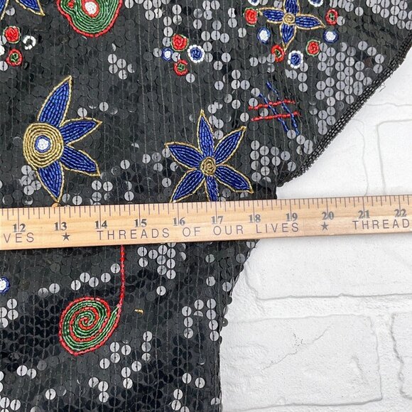 Unbranded Dress Women Medium Black Multi Floral Bow All Sequin Silk Christmas - Picture 7 of 10